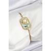 316L Çelik Zincir Turkuaz Mineli Sanatsal Portre İnci Detaylı Papatya Model Gold Renk Kadın Bileklik
