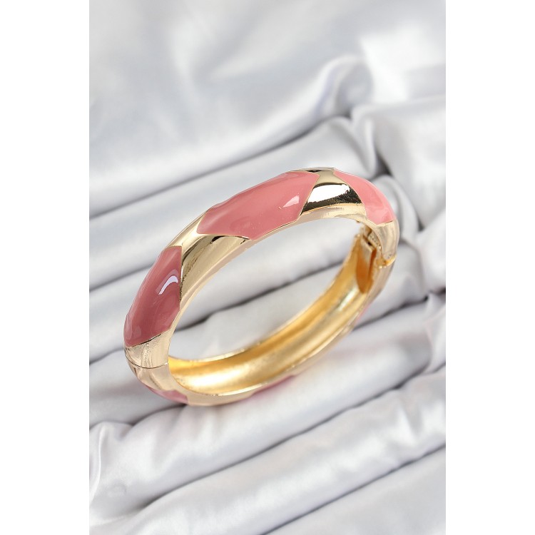 Pirinç Pembe Mineli Baklava Model Gold Renk Kadın Kelepçe