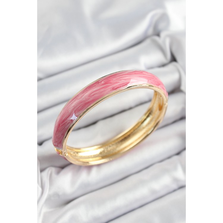 Pirinç Pembe Mineli Mermer Desen Model Gold Renk Kadın Kelepçe