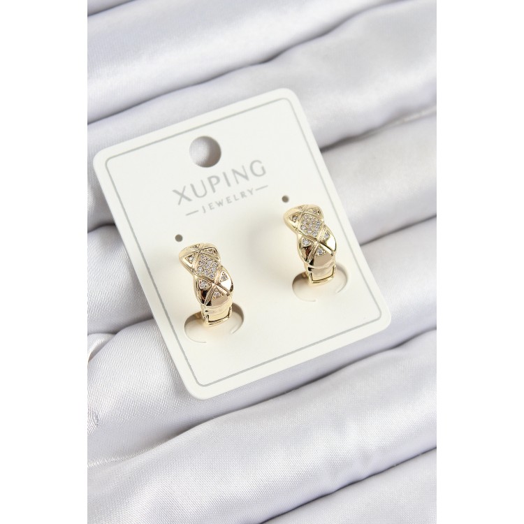 Xuping Zirkon Taşlı Geometrik Desenli Halka Model Gold Renk Kadın Küpe