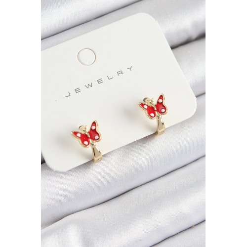 Pirinç Kelebek Model Gold Renk Çocuk Küpe