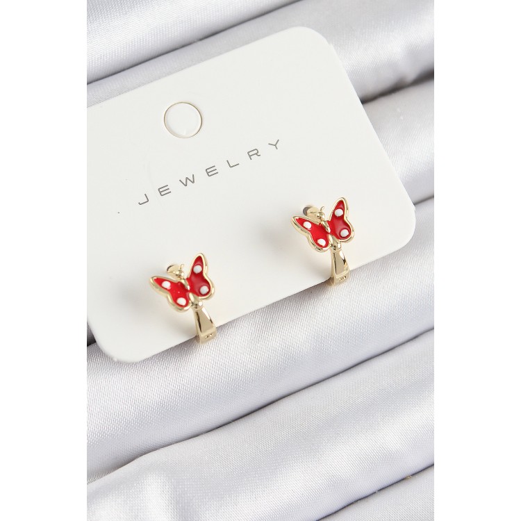 Pirinç Kelebek Model Gold Renk Çocuk Küpe