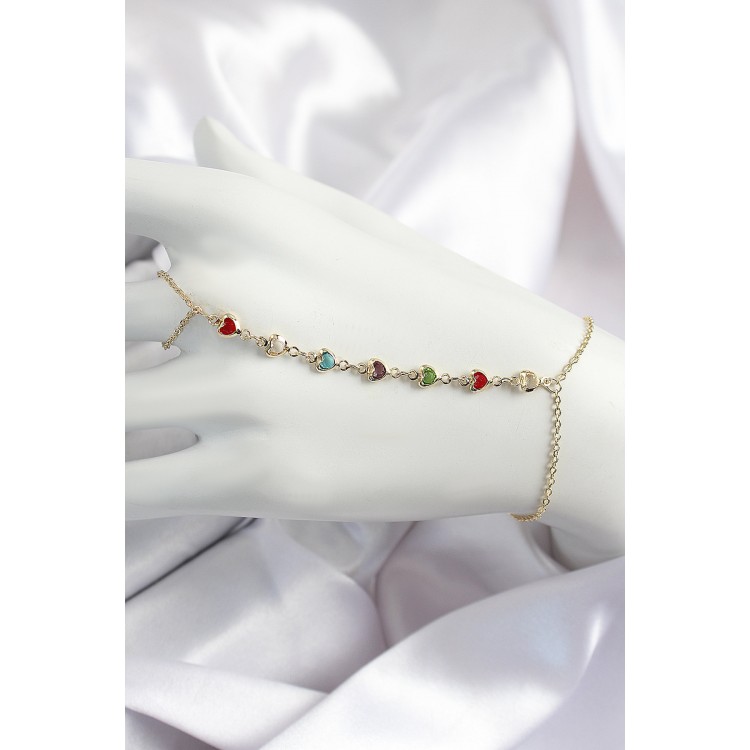 Pirinç Renkli Kalpli Zirkon Taşlı Y Model Gold Renk Kadın Şahmeran