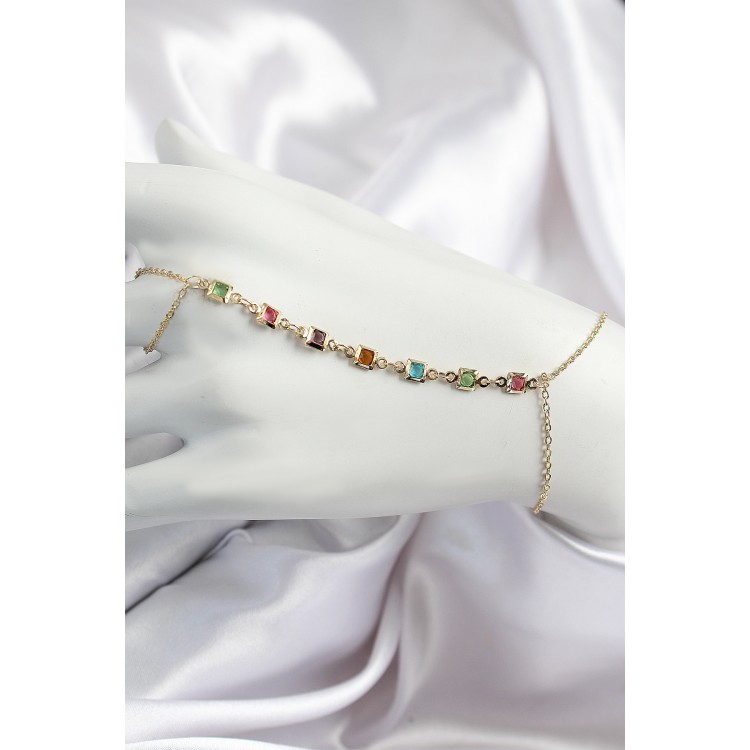 Pirinç Renkli Kare Zirkon Taşlı Y Model Gold Renk Kadın Şahmeran