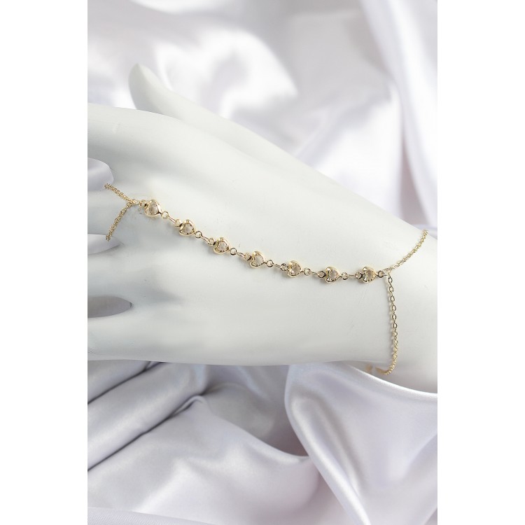 Pirinç Kalpli Zirkon Taşlı Y Model Gold Renk Kadın Şahmeran