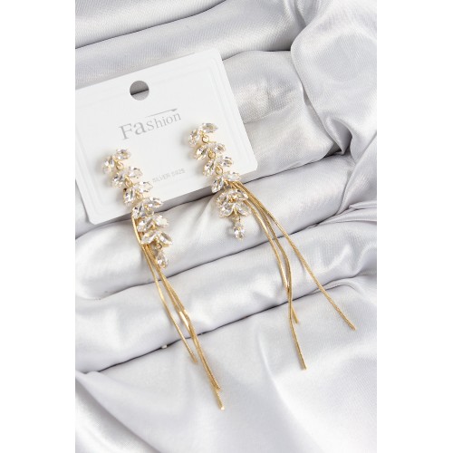 Pirinç Zirkon Taşlı Sallantılı Model Gold Renk 925 Ayar Gümüş Çivi Kadın Küpe