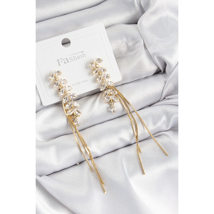 Pirinç Zirkon Taşlı Sallantılı Model Gold Renk 925 Ayar Gümüş Çivi Kadın Küpe