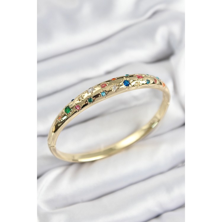 Pirinç Renkli Zirkon Taşlı Kutup Yıldızı Model Gold Renk Kadın Kelepçe