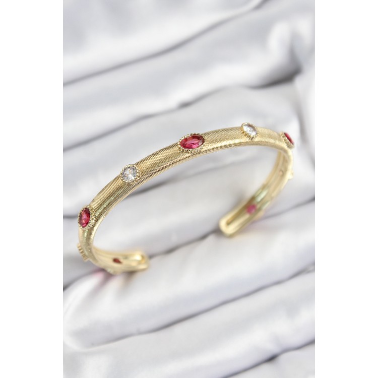 Pirinç Renkli Zirkon Taşlı Vintage Model Gold Renk Kadın Kelepçe