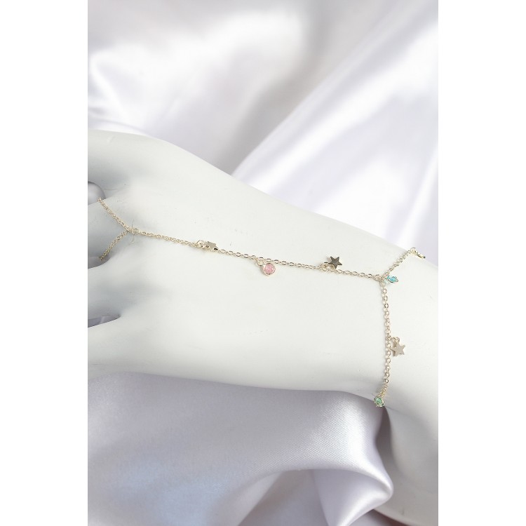 Pirinç Renkli Zirkon Taşlı Sallantılı Yıldızlı Model Gold Renk Kadın Şahmeran