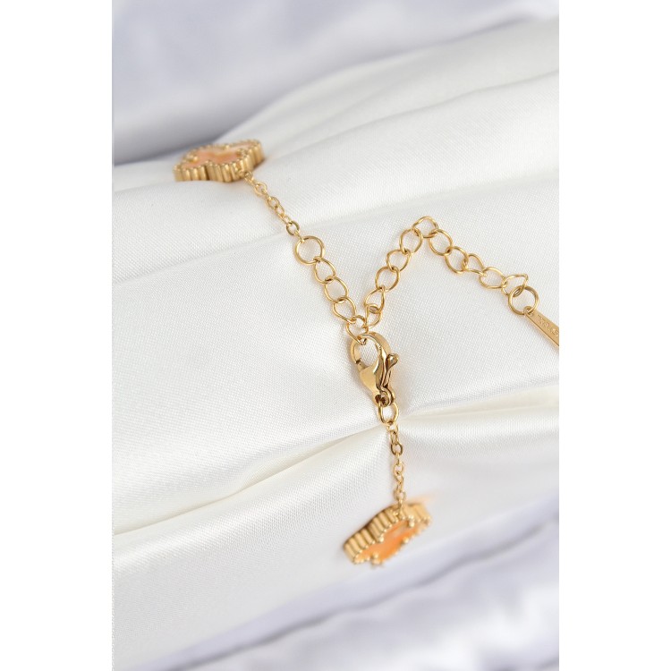 316L Çelik Sedefli Turuncu Gold Renk Yonca Kadın Bileklik