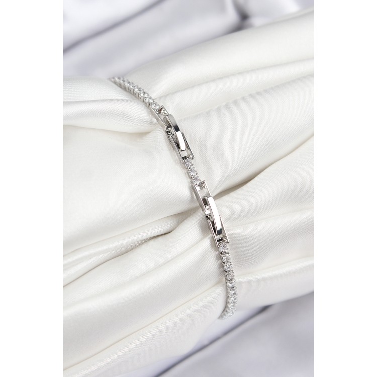 Pirinç Renkli Zirkon Taşlı Geometrik Model Gümüş Renk Kadın Bileklik