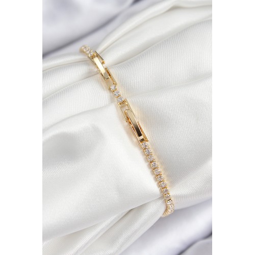 Pirinç Zirkon Taşlı Yonca Model Gold Renk Kadın Bileklik