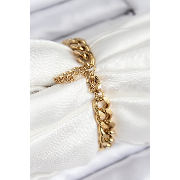 316L Çelik Klasik Kalın Zincir Model Gold Renk Kadın Bileklik