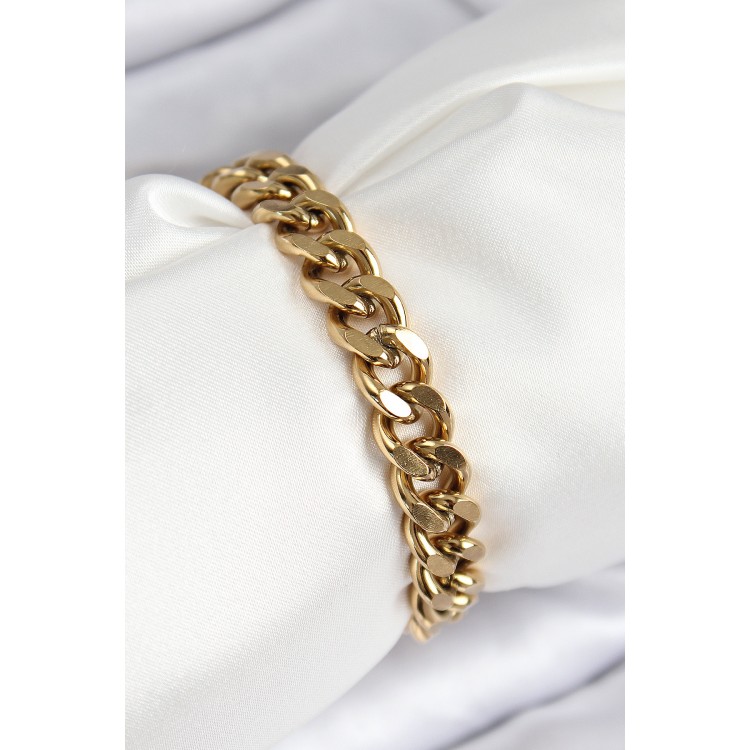 316L Çelik Klasik Kalın Zincir Model Gold Renk Kadın Bileklik