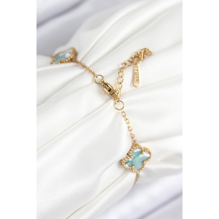 316L Çelik Sedefli Yeşil Gold Renk Yonca Kadın Bileklik