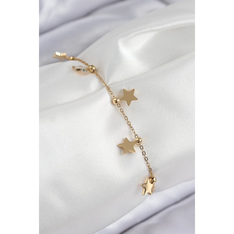 316L Çelik Sıralı Yıldız Model Gold Renk Kadın Bileklik