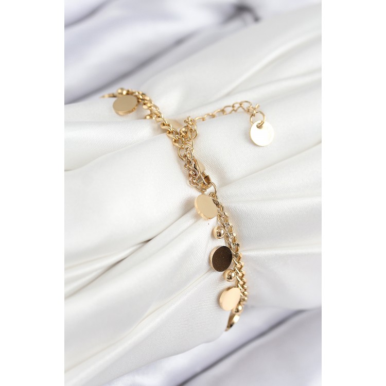 316L Çelik Sıralı Pul Model Gold Renk Kadın Bileklik