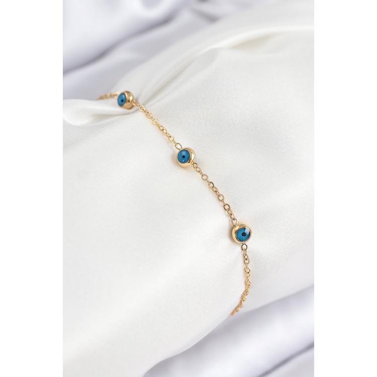 316L Çelik Nazar Boncuğu Model Gold Renk Kadın Bileklik
