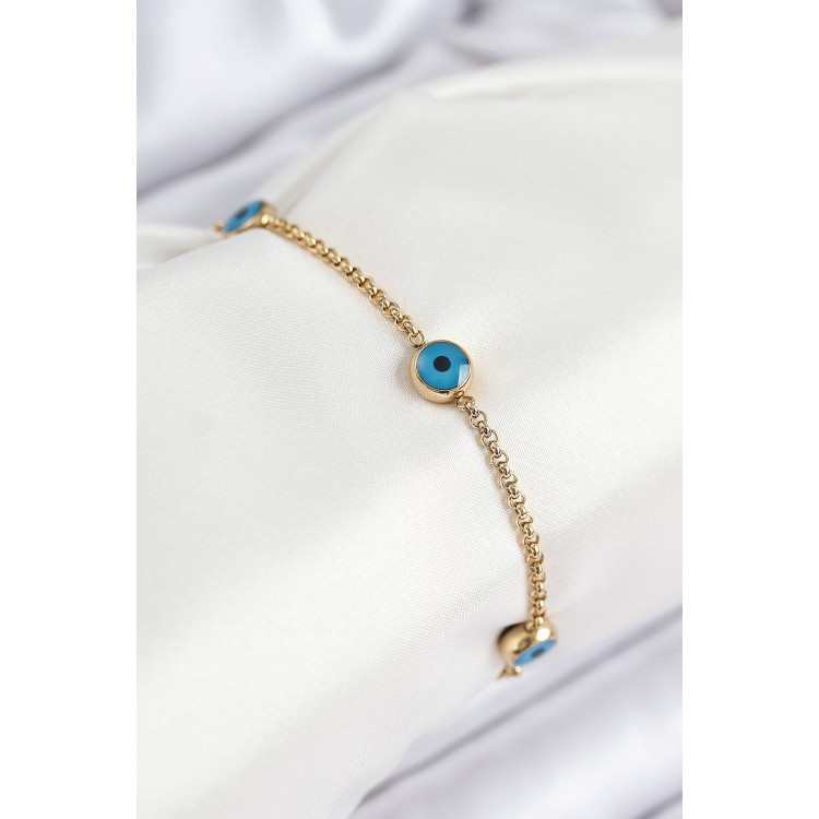 316L Çelik Nazar Boncuğu Model Gold Renk Kadın Bileklik