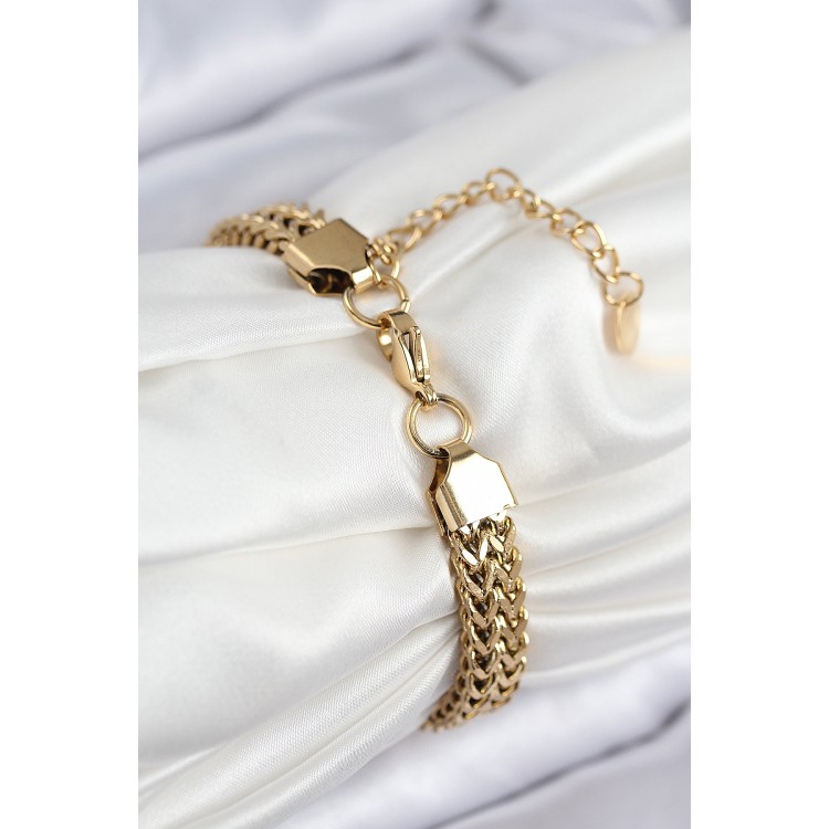 316L Çelik Örme Zincir Model Gold Renk Kadın Bileklik