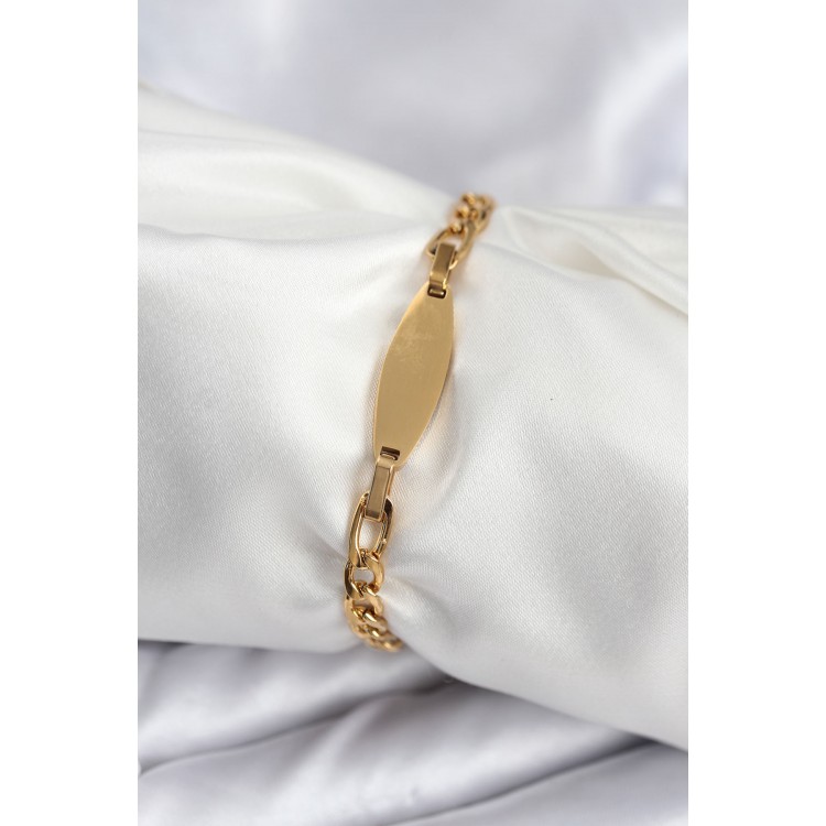 316L Çelik Gold Renk Oval Yazı Yazmaya Uygun Kadın Bileklik