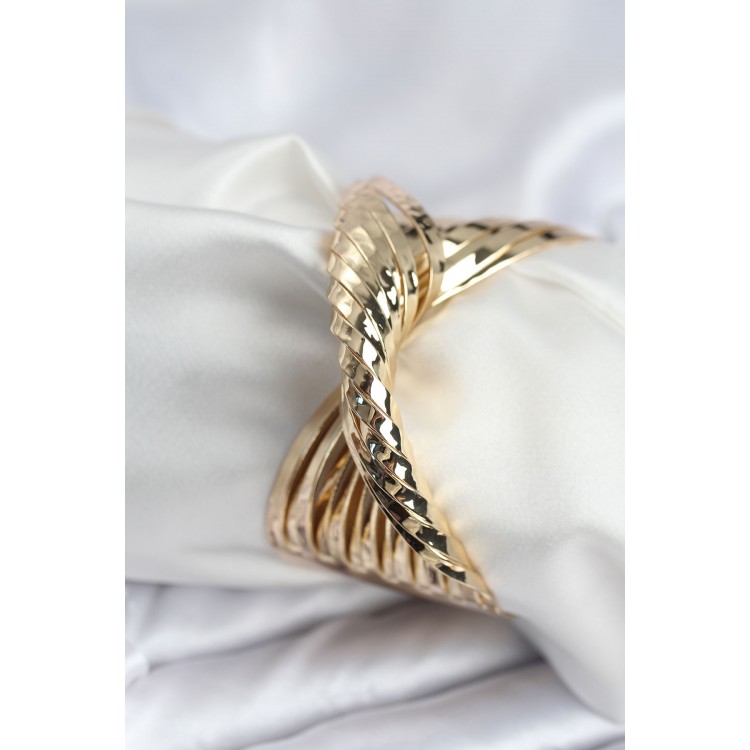 Pirinç Gold Renk Kıvrımlı Yarım Kelepçe Bileklik