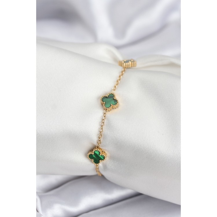 316L Çelik Gold Renk Yeşil Baby Boy Yonca Kadın Bileklik