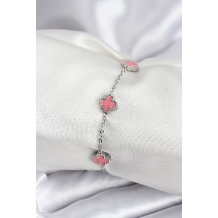 316L Çelik Gümüş Renk Pembe Baby Boy Yonca Kadın Bileklik