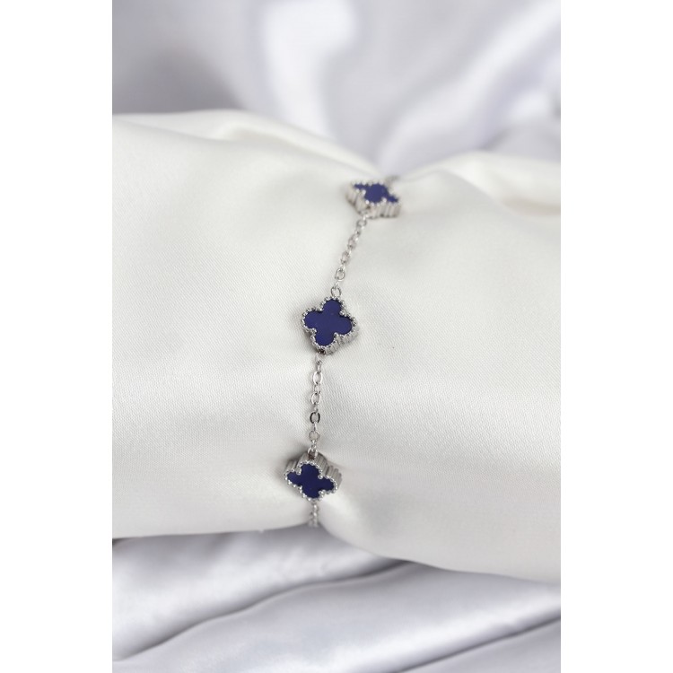 316L Çelik Gümüş Renk Lacivert Baby Boy Yonca Kadın Bileklik
