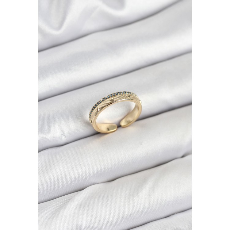 Pirinç Gold Renk Sıralı Zirkon Taşlı Kutup Yıldızı Model Kadın Yüzük