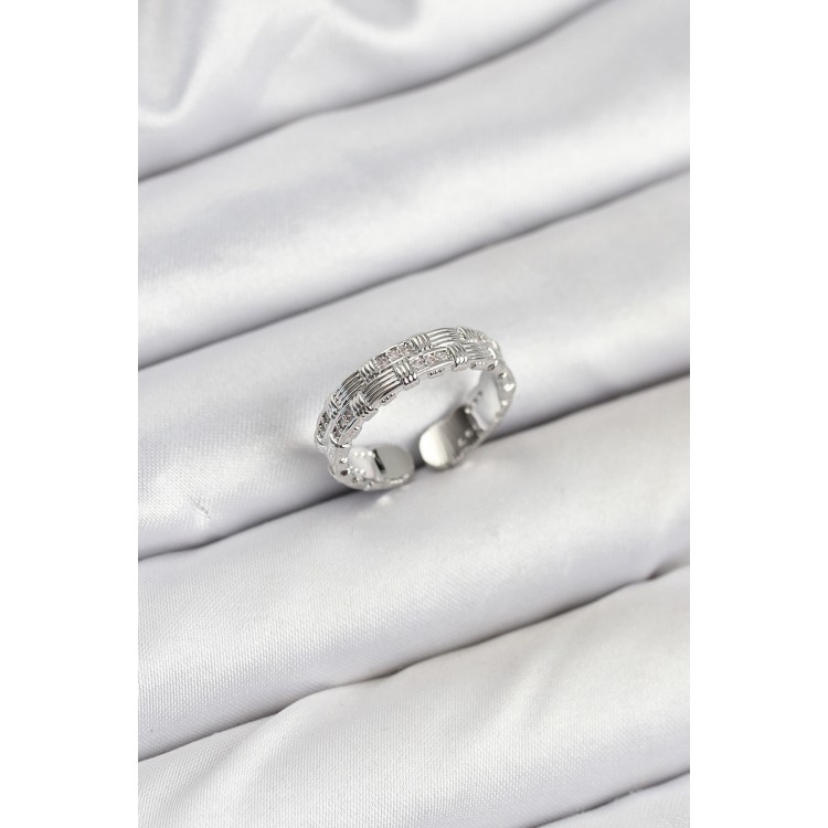 Pirinç Gümüş Renk Zirkon Taşlı Sırım Kadın Yüzük