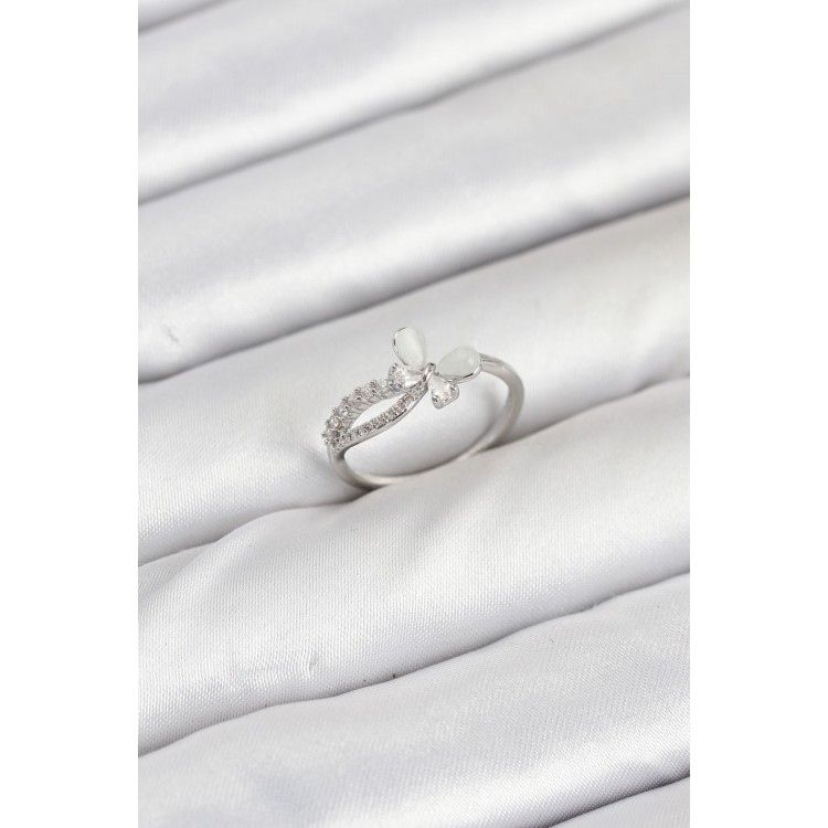 Pirinç Gümüş Renk Kelebek Zirkon Taşlı Kadın Yüzük