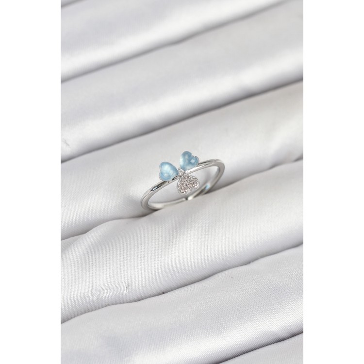 Pirinç Gümüş Renk Yonca Model Kadın Yüzük