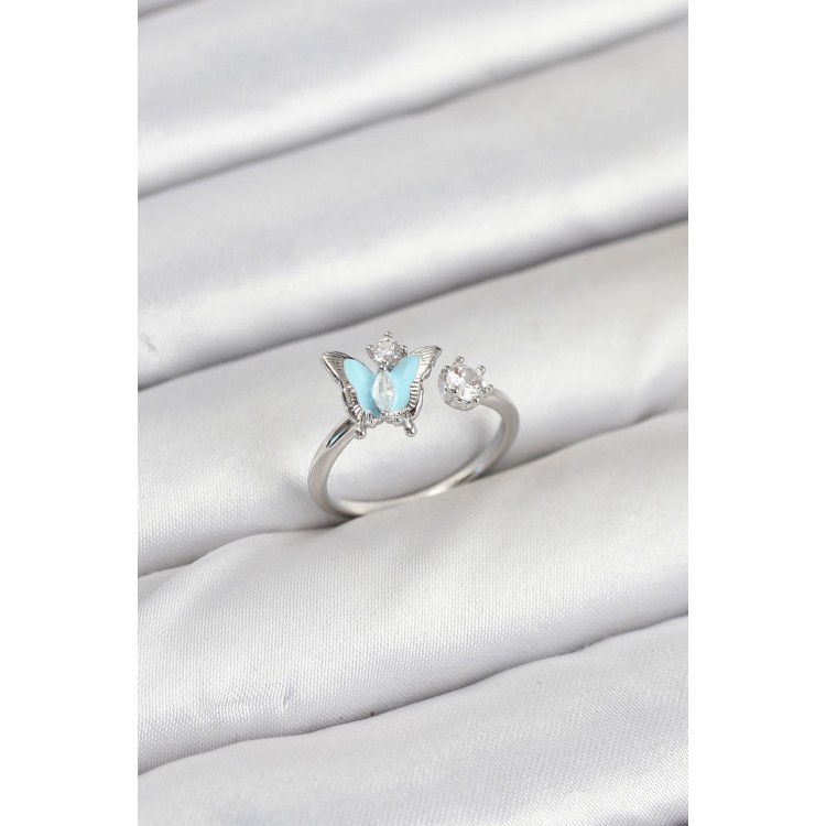 Pirinç Gümüş Renk Kelebek Model Kadın Yüzük