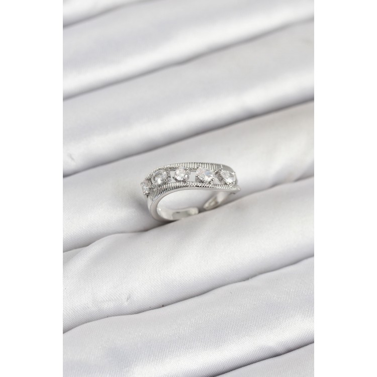 Pirinç Gümüş Renk Zirkon Taşlı Kadın Yüzük