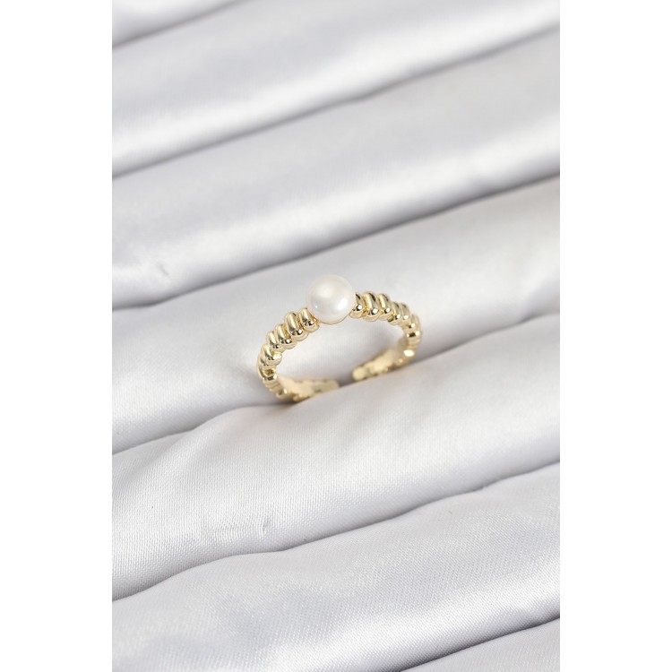 Pirinç Gold Renk Göbek İnci Model Kadın Yüzük