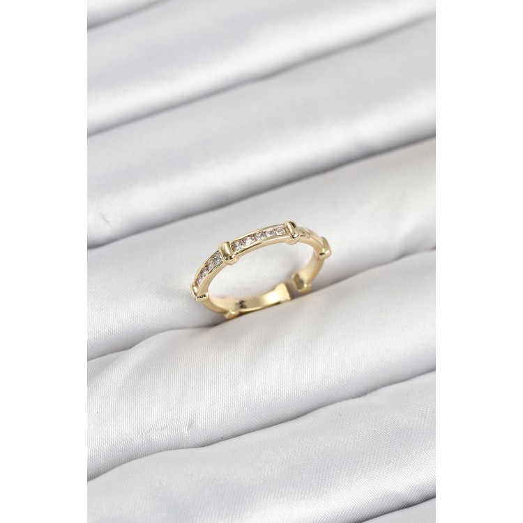 Pirinç Gold Renk Kemik Model Zirkon Taşlı Kadın Yüzük