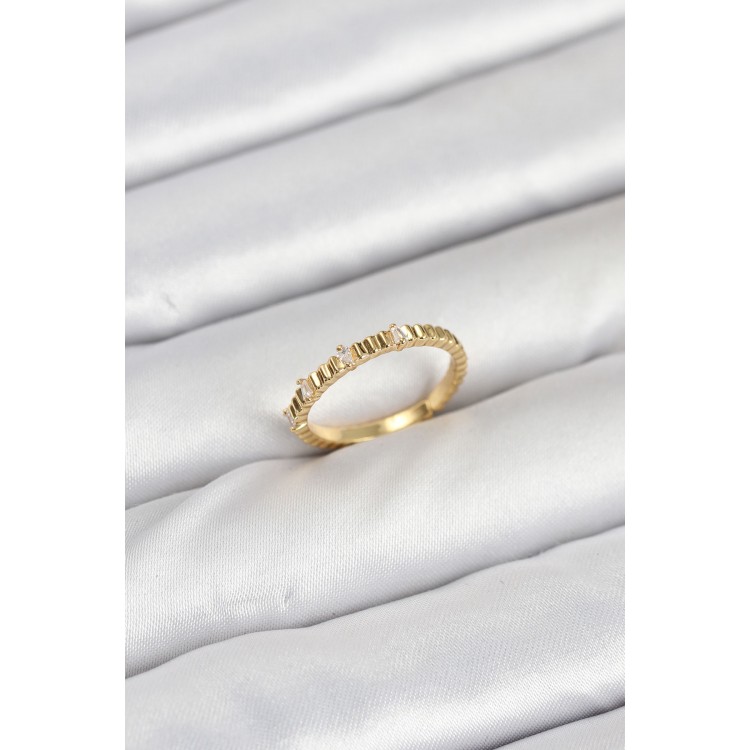 Pirinç Gold Renk Lazer Kesim Kadın Yüzük