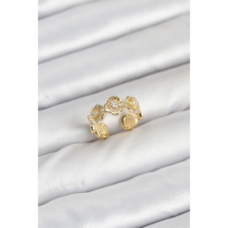 Pirinç Gold Renk Yonca Model Kadın Yüzük