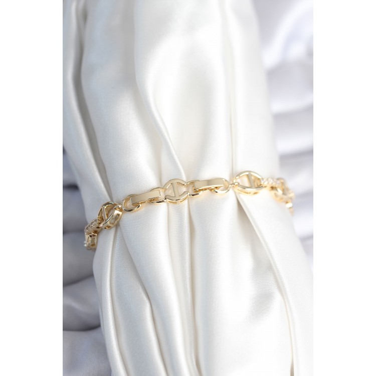 Pirinç Gold Renk Parçalı Zincir Model Kadın Bileklik