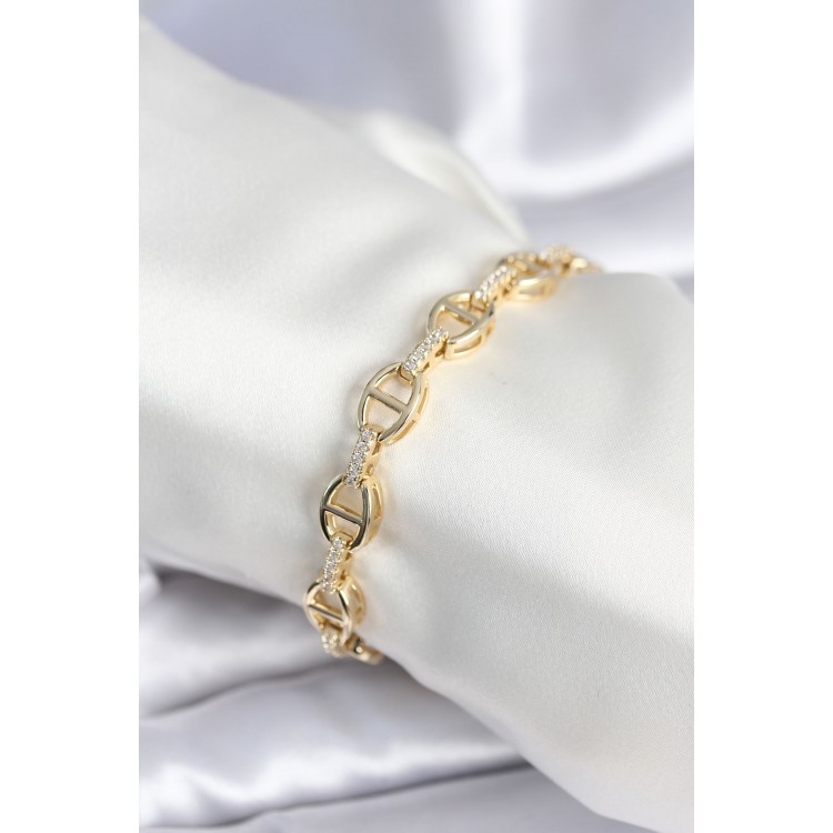 Pirinç Gold Renk Parçalı Zincir Model Kadın Bileklik