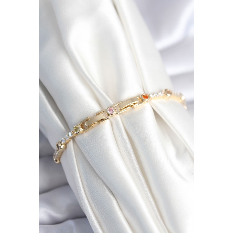 Pirinç Gold Renk Zirkon Taşlı Kadın Bileklik