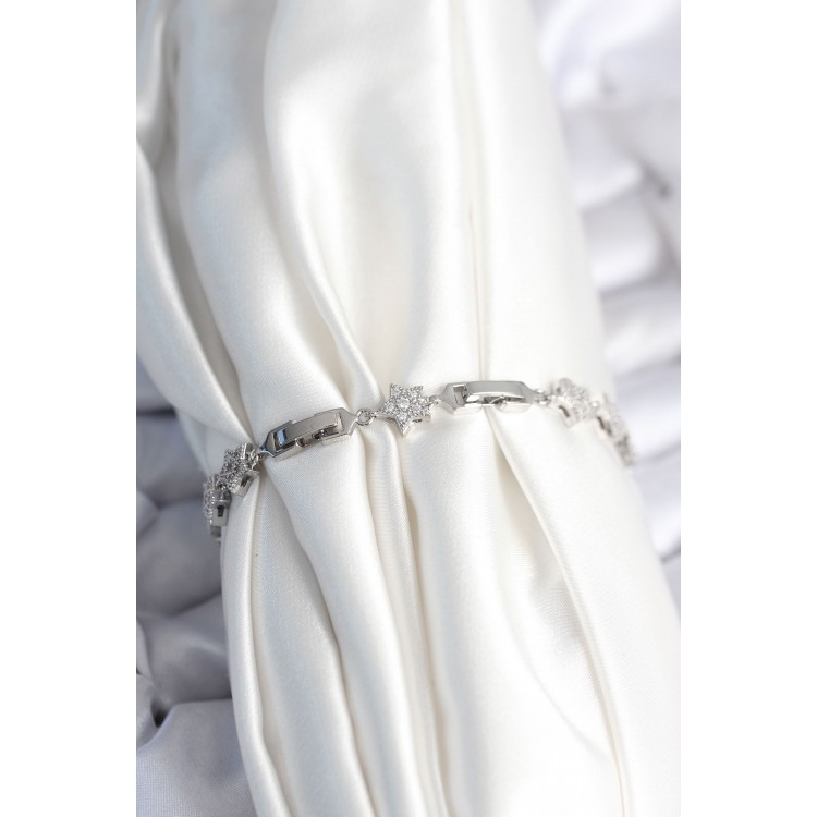 Pirinç Gümüş Renk Yıldız Model Kadın Bileklik