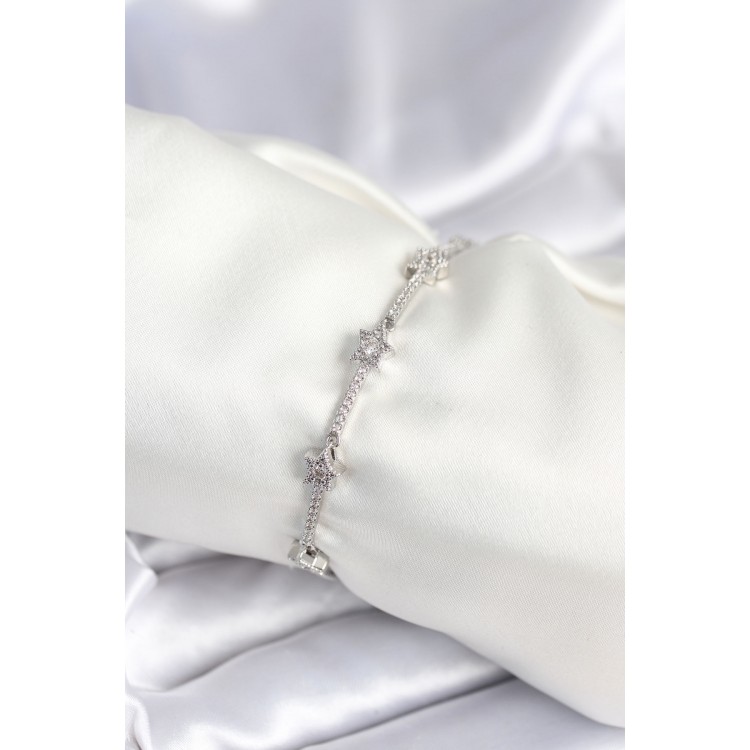 Pirinç Gümüş Renk Halley Yıldız Model Kadın Bileklik