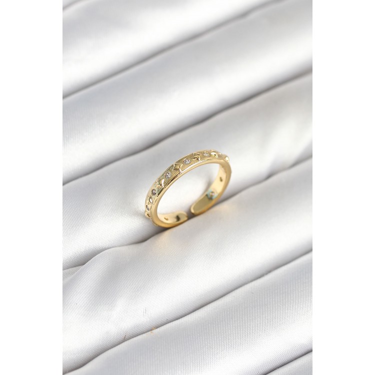 Pirinç Gold Renk Zirkon Taşlı Kadın Yüzük