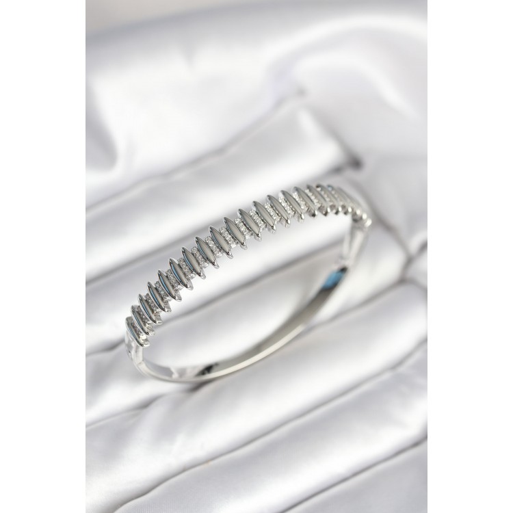 Gümüş Renk Zirkon Taşlı Pirinç Kadın Kelepçe