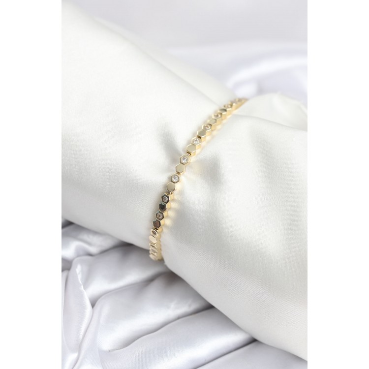 Pirinç Gold Renk İnce Petek Model Kadın Bileklik