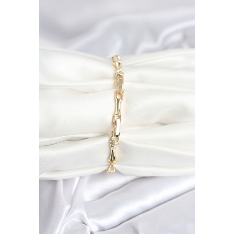 Pirinç Gold Renk Kemik Model Zirkon Taşlı Kadın Bileklik