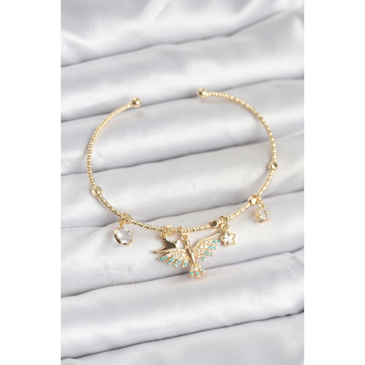 Anka Kuşu Charmlı Gold Renk Pirinç Kadın Bileklik